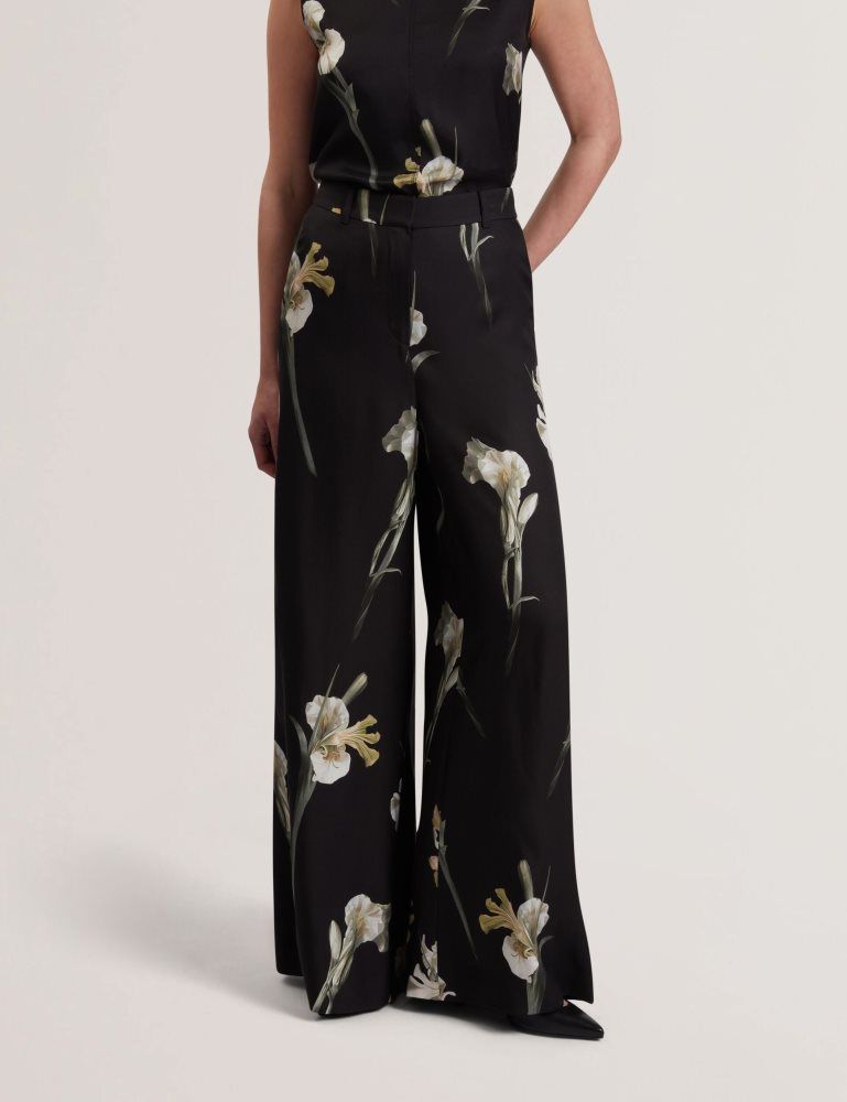 Pantaloni Scurti Dama Ted Baker Haydie - Floral Print Wide Leg Tailored Trousers Negrii | 168509-RCN