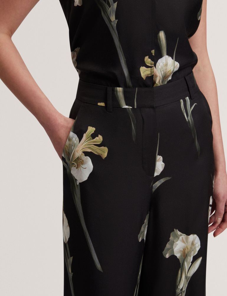 Pantaloni Scurti Dama Ted Baker Haydie - Floral Print Wide Leg Tailored Trousers Negrii | 168509-RCN