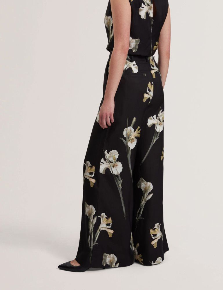 Pantaloni Scurti Dama Ted Baker Haydie - Floral Print Wide Leg Tailored Trousers Negrii | 168509-RCN