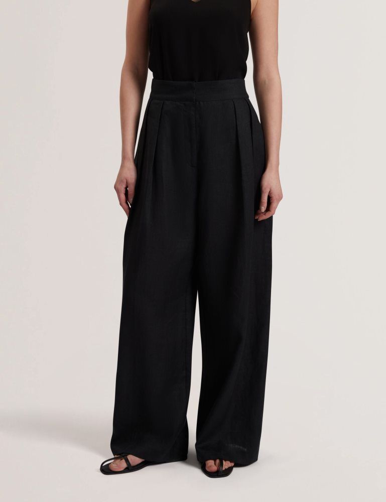 Pantaloni Scurti Dama Ted Baker Kyfaat - Pure Linen Tailored Wide Leg Trousers Negrii | 482569-ZOH