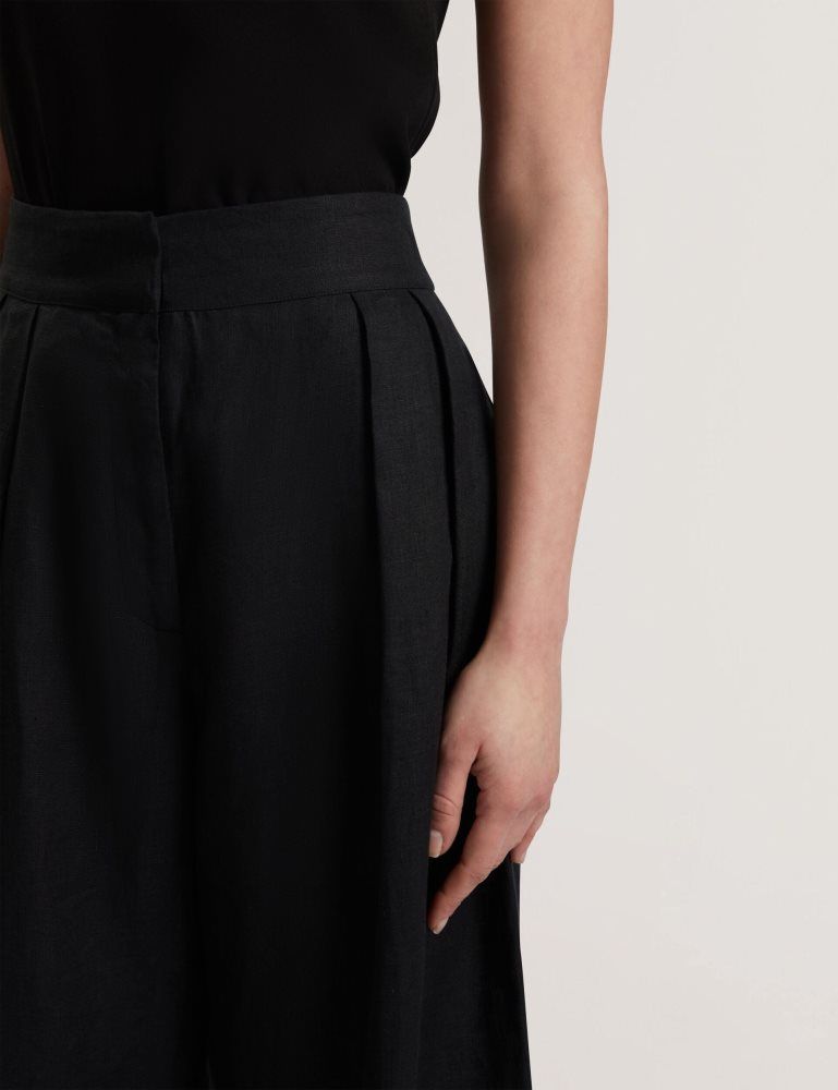 Pantaloni Scurti Dama Ted Baker Kyfaat - Pure Linen Tailored Wide Leg Trousers Negrii | 482569-ZOH