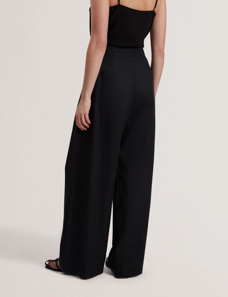 Pantaloni Scurti Dama Ted Baker Kyfaat - Pure Linen Tailored Wide Leg Trousers Negrii | 482569-ZOH