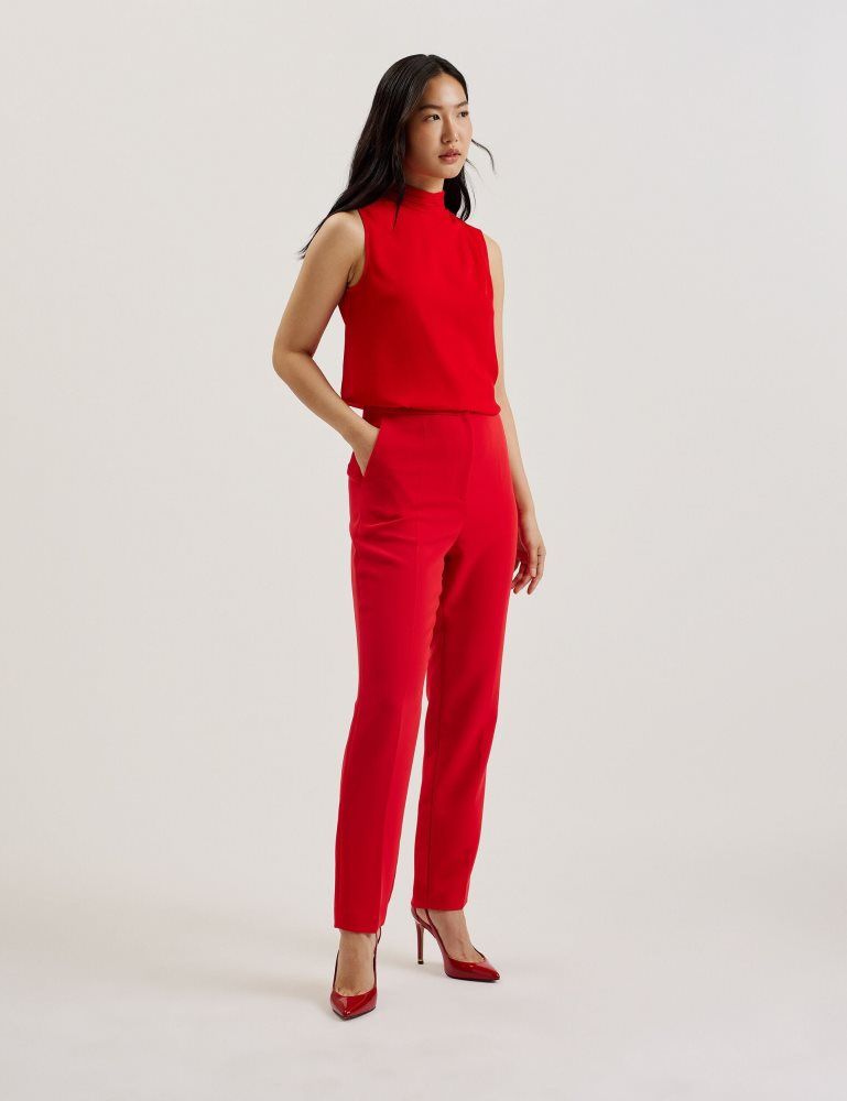 Pantaloni Scurti Dama Ted Baker Manattl - Tapered High Waisted Tailored Trousers Rosii | 309546-GKH