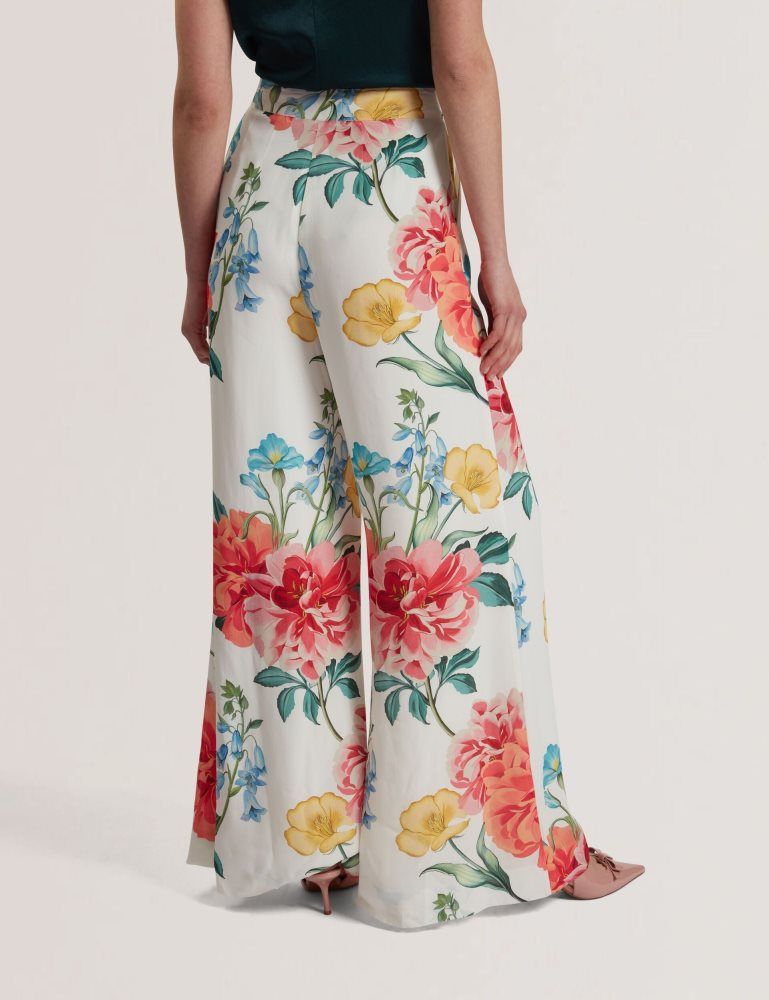 Pantaloni Scurti Dama Ted Baker Nymphat - Floral Print High Waisted Wide Leg Trousers Albi | 429850-KRU