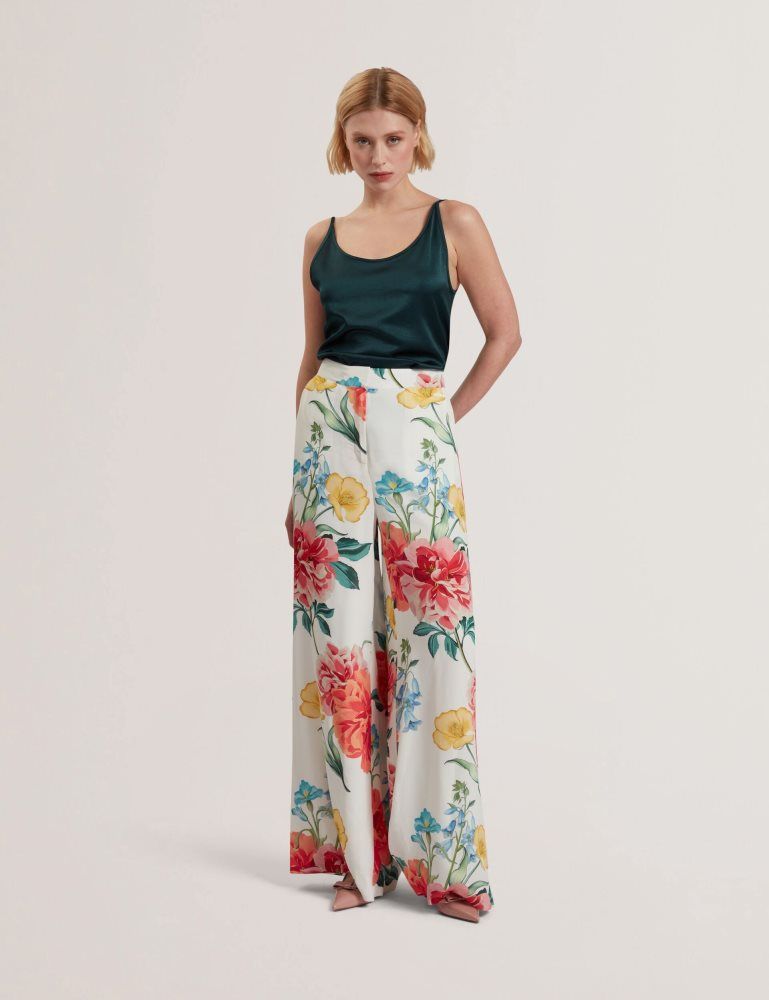 Pantaloni Scurti Dama Ted Baker Nymphat - Floral Print High Waisted Wide Leg Trousers Albi | 429850-KRU