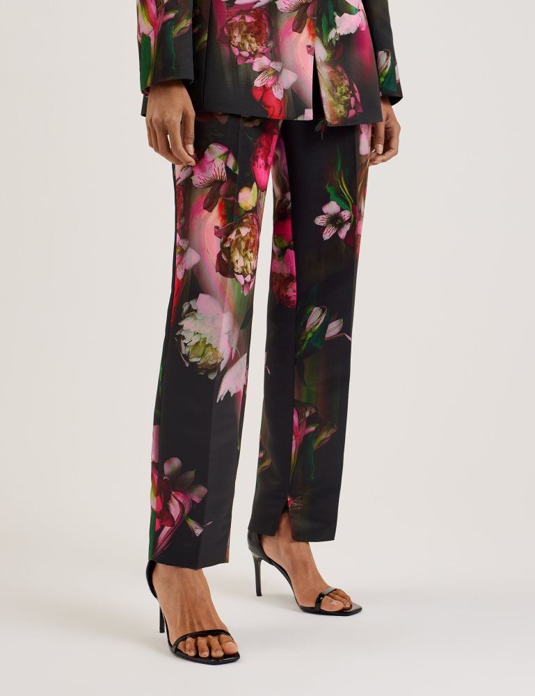 Pantaloni Scurti Dama Ted Baker Okunit - Tapered Leg Floral Print Tailored Trousers Negrii | 564238-VDG