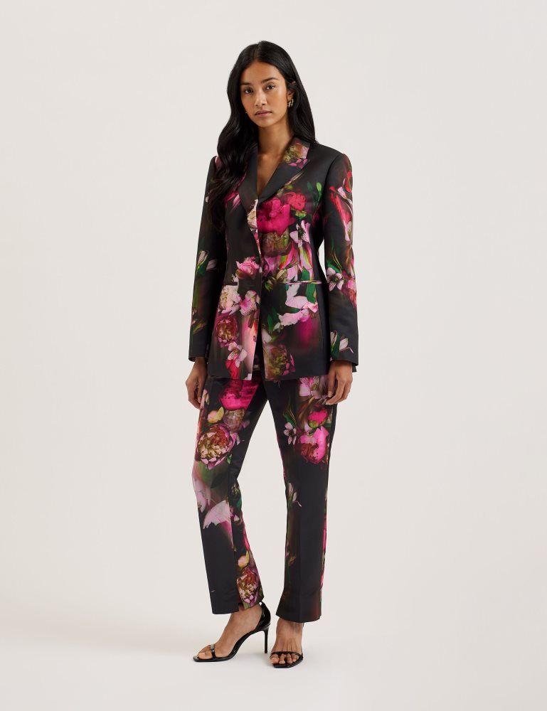 Pantaloni Scurti Dama Ted Baker Okunit - Tapered Leg Floral Print Tailored Trousers Negrii | 564238-VDG