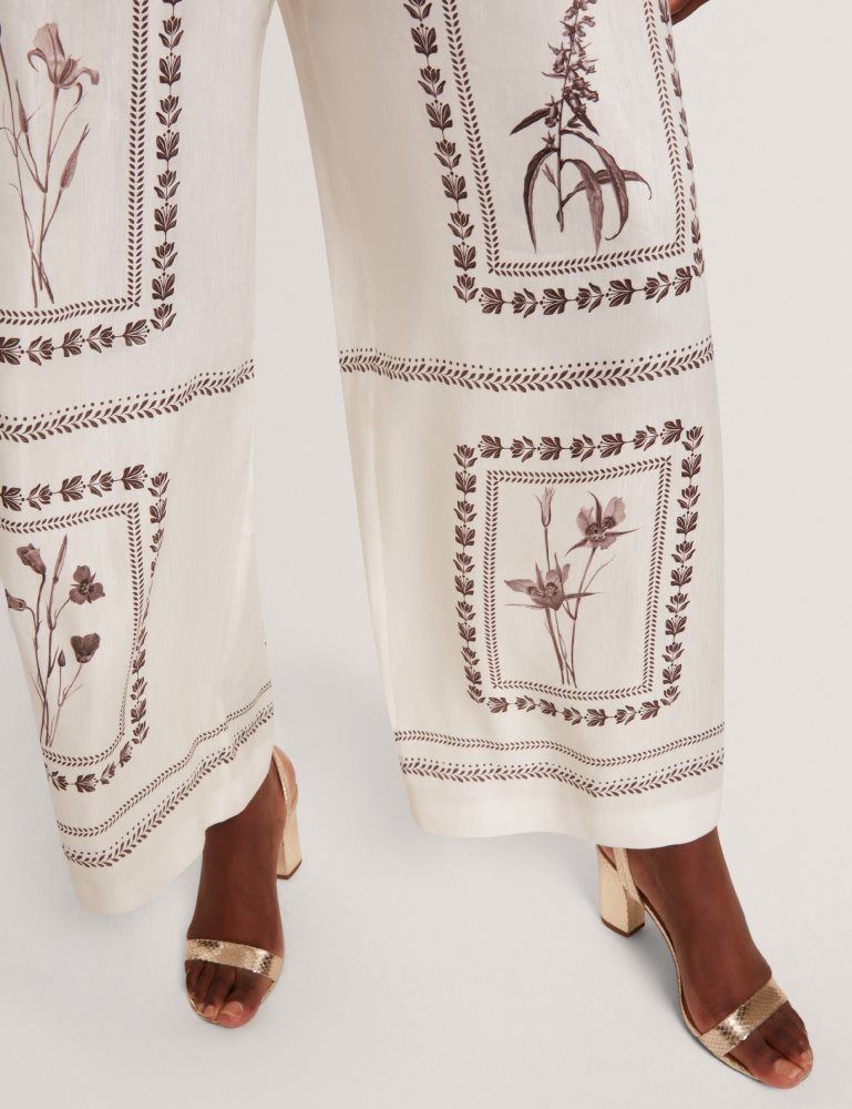 Pantaloni Scurti Dama Ted Baker Ornitha - Panel Print Silk Linen Wide Leg Trousers Albi | 764231-TXQ