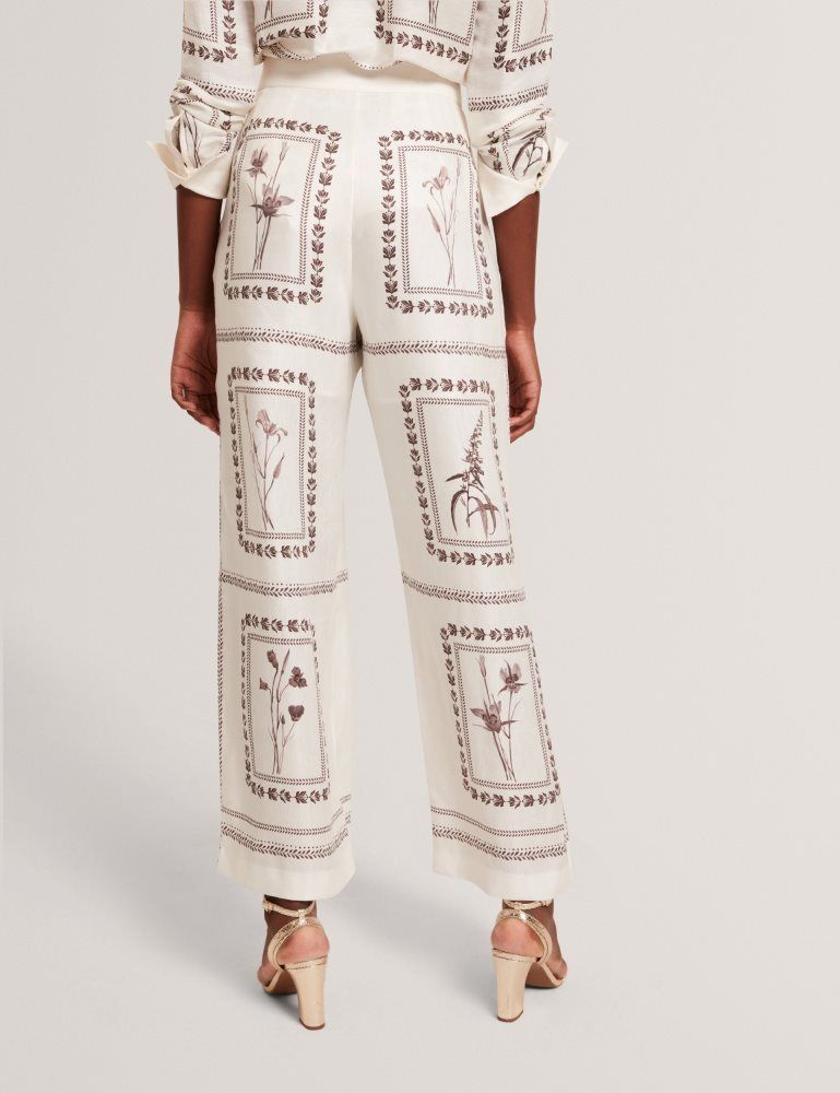 Pantaloni Scurti Dama Ted Baker Ornitha - Panel Print Silk Linen Wide Leg Trousers Albi | 764231-TXQ