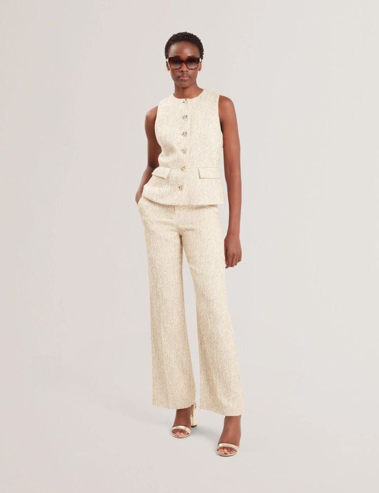 Pantaloni Scurti Dama Ted Baker Vulpat - Boucle Herringbone Wide Leg Tailored Trousers Albi | 540169-MWS