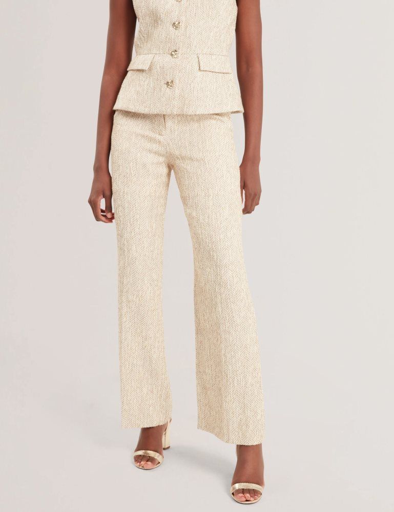 Pantaloni Scurti Dama Ted Baker Vulpat - Boucle Herringbone Wide Leg Tailored Trousers Albi | 540169-MWS