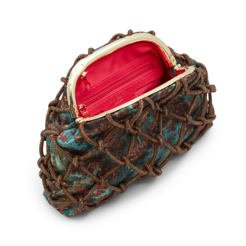Poșete Dama Ted Baker Kylar - Crystal Cage Printed Satin Clutch Bag Masline Verzi | 027649-KIQ