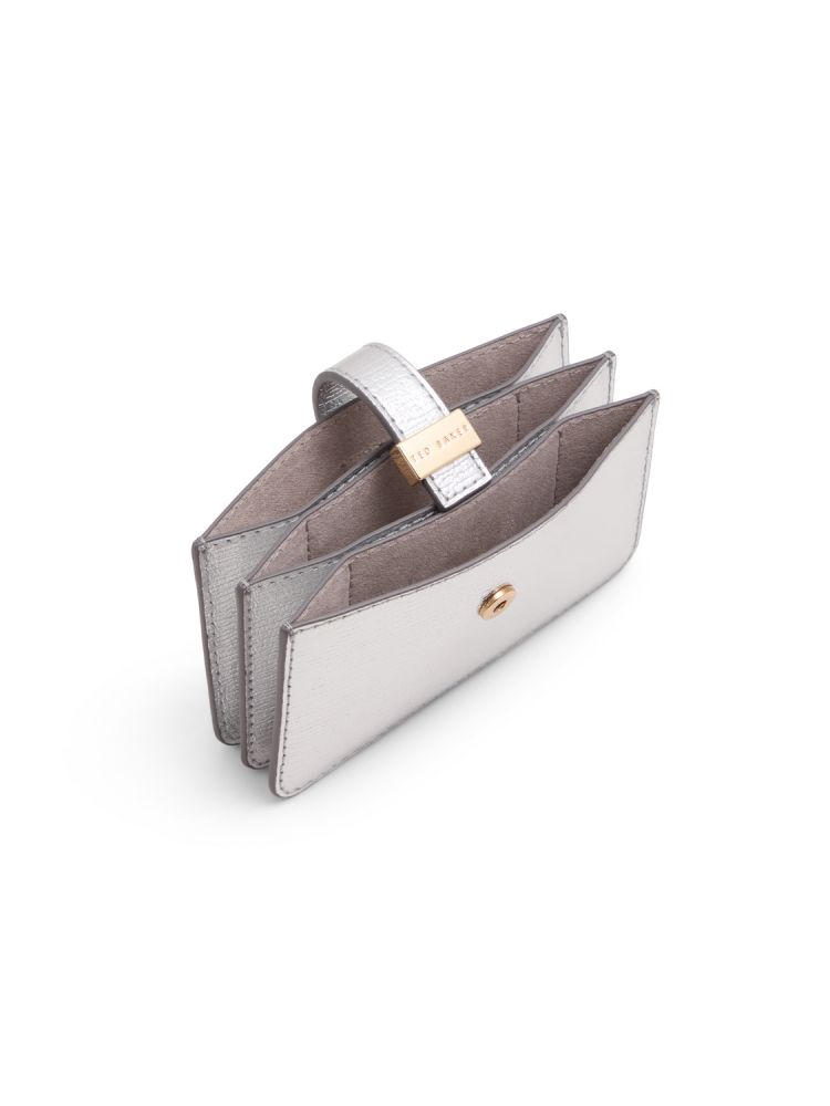 Portofel Dama Ted Baker Riann - Metallic Crinkled Leather Card Holder Argintii | 726398-DOX