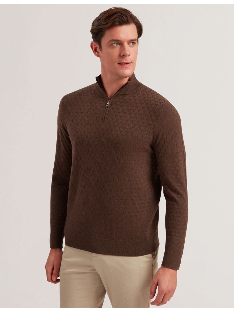 Pulovere Barbati Ted Baker Kurnle - T Knit Half Zip Funnel Neck Jumper Maro | 317865-DMR
