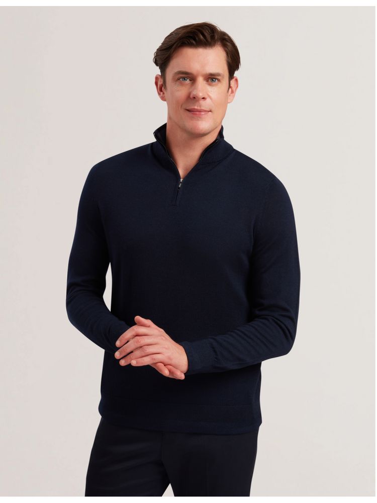 Pulovere Barbati Ted Baker Limehas - Wool Quarter Zip Funnel Neck Sweater Bleumarin | 524397-WFA