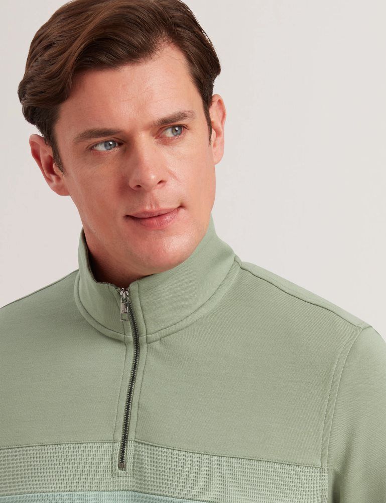 Pulovere Barbati Ted Baker Longman - Ombre Stripe Half-zip Sweatshirt Verzi | 283961-RWD