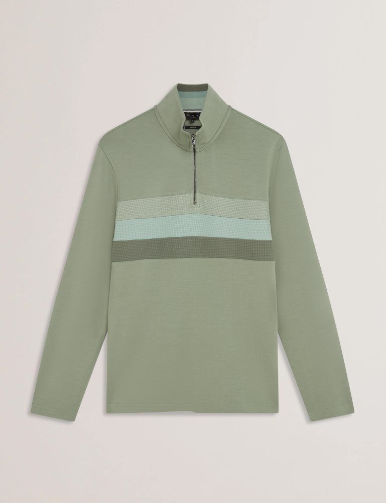 Pulovere Barbati Ted Baker Longman - Ombre Stripe Half-zip Sweatshirt Verzi | 283961-RWD