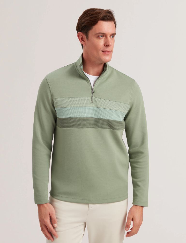 Pulovere Barbati Ted Baker Longman - Ombre Stripe Half-zip Sweatshirt Verzi | 283961-RWD