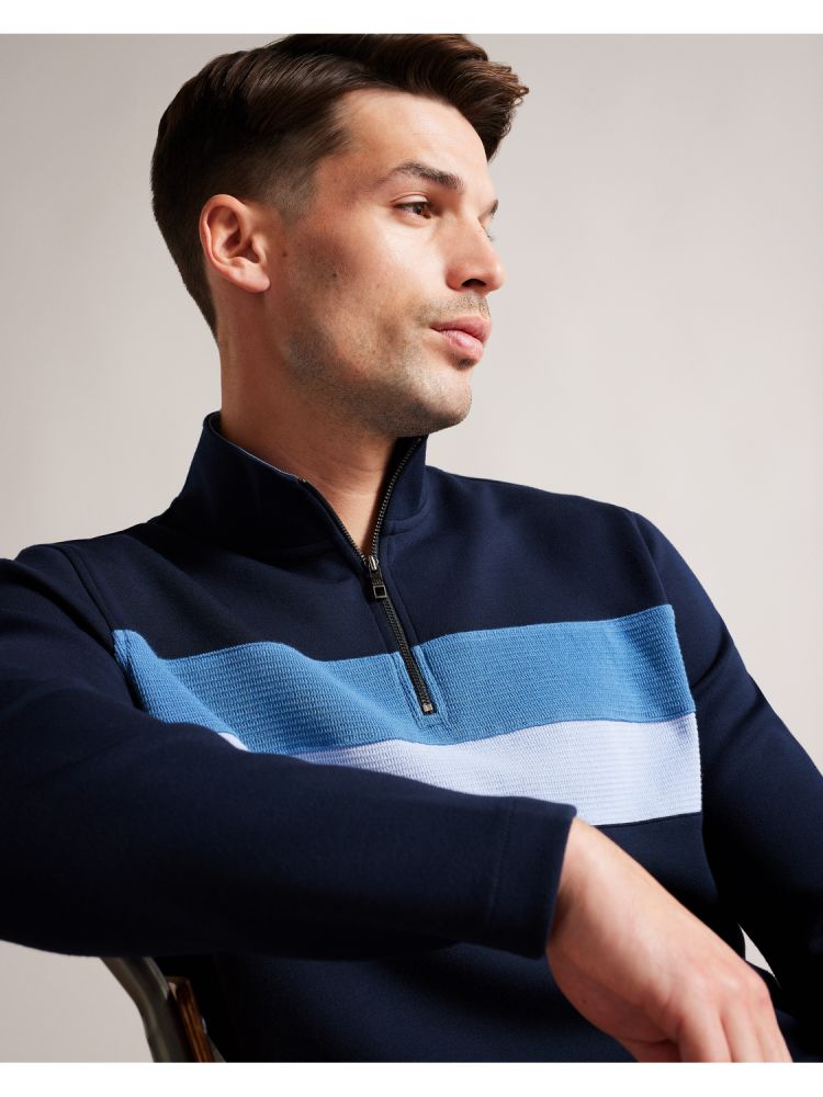 Pulovere Barbati Ted Baker Veller - Long Sleeve Regular Fit Half Zip Bleumarin | 756230-AXI
