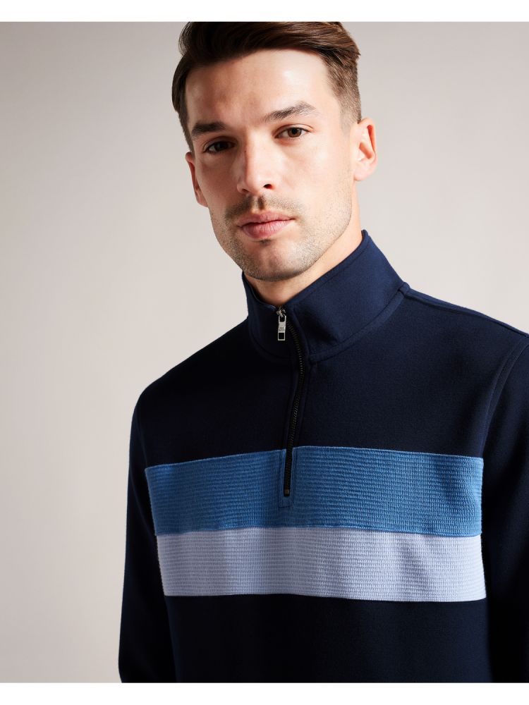 Pulovere Barbati Ted Baker Veller - Long Sleeve Regular Fit Half Zip Bleumarin | 756230-AXI