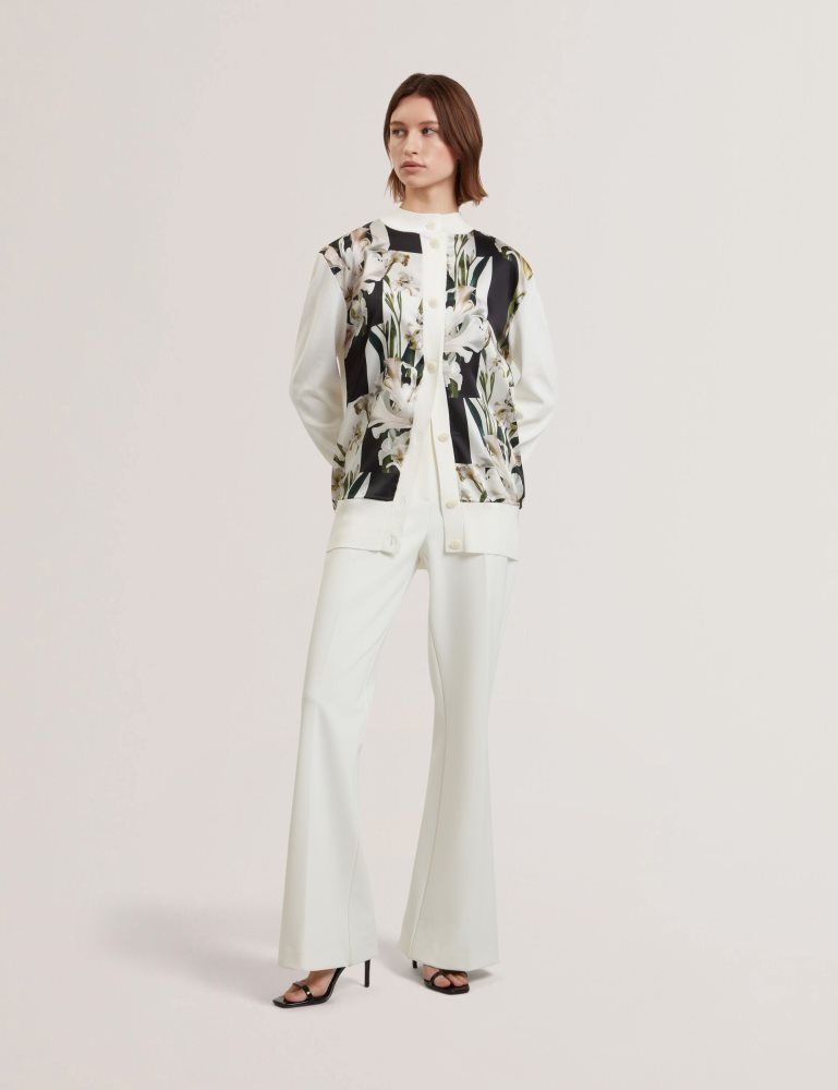 Pulovere Dama Ted Baker Belviaa - Printed Woven Front Longline Cardigan Albi | 625913-NZV