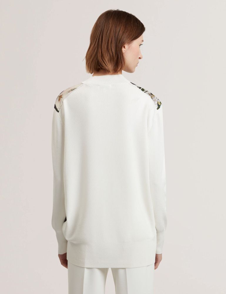 Pulovere Dama Ted Baker Belviaa - Printed Woven Front Longline Cardigan Albi | 625913-NZV