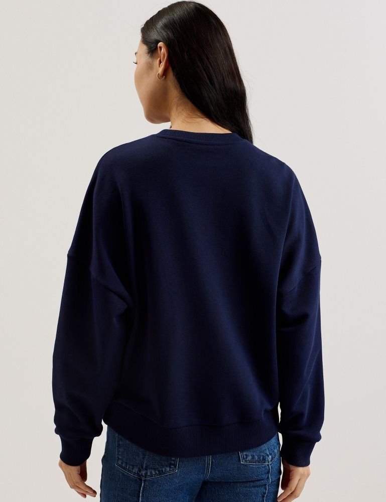 Pulovere Dama Ted Baker Raynahh - Textured Floral Graphic Cotton Sweatshirt Bleumarin | 362104-FDB