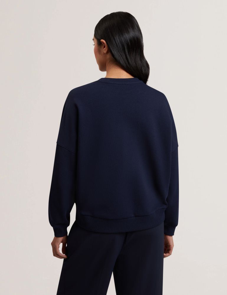 Pulovere Dama Ted Baker Sanderr - Tufted Floral Graphic Cotton Sweatshirt Bleumarin | 837506-QTH