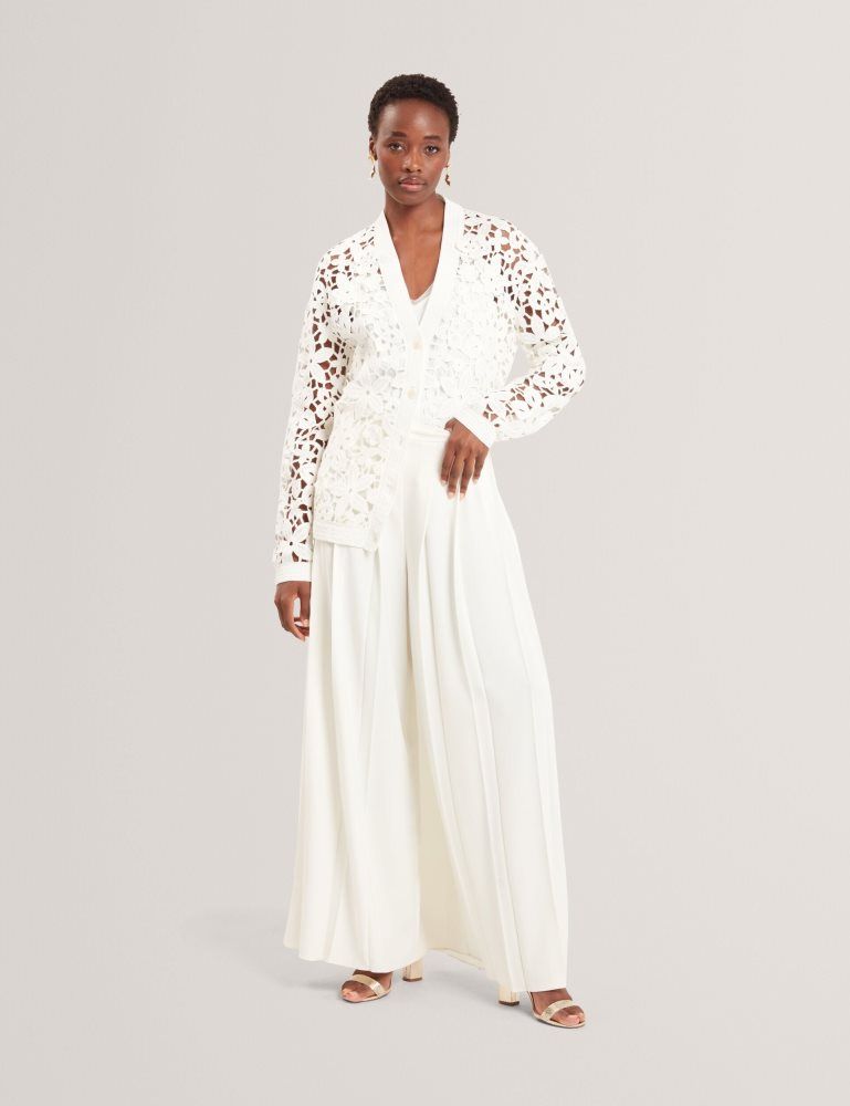 Pulovere Dama Ted Baker Tarli - Crochet Open Knit Longline Cardigan Albi | 241953-QIT