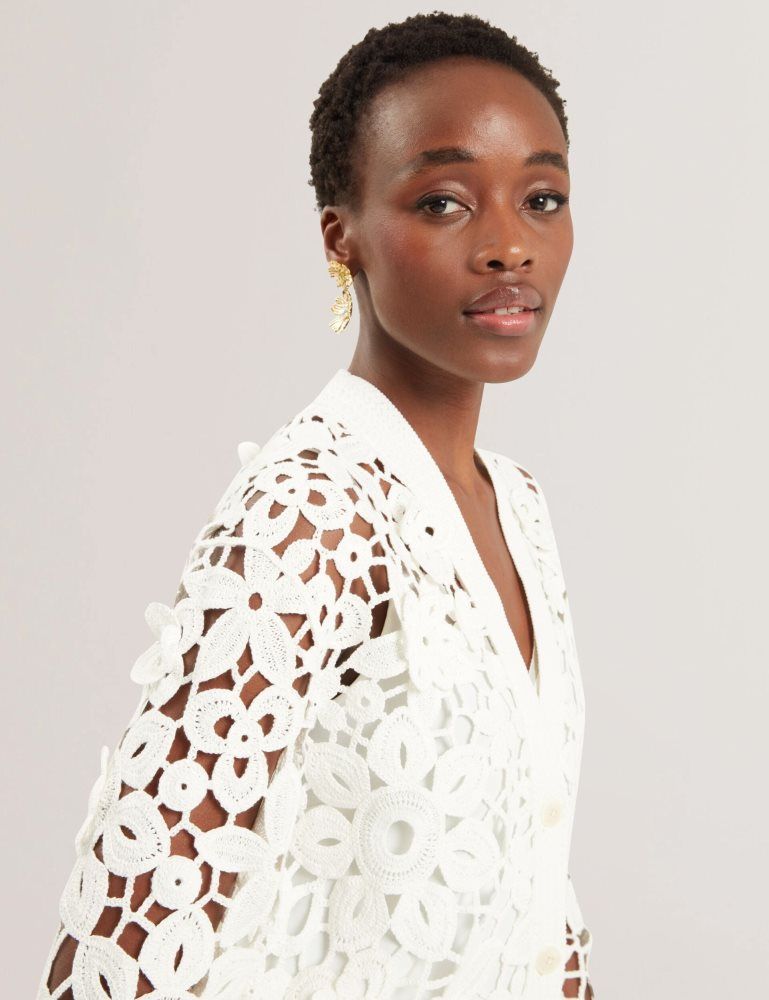Pulovere Dama Ted Baker Tarli - Crochet Open Knit Longline Cardigan Albi | 241953-QIT