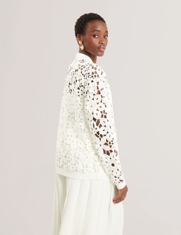 Pulovere Dama Ted Baker Tarli - Crochet Open Knit Longline Cardigan Albi | 241953-QIT