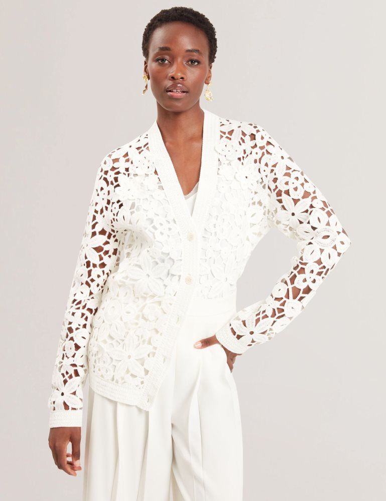 Pulovere Dama Ted Baker Tarli - Crochet Open Knit Longline Cardigan Albi | 241953-QIT