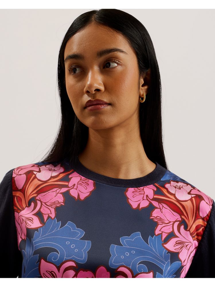Pulovere Dama Ted Baker Teanha - Woven Front Printed Jumper Bleumarin | 293784-NHK