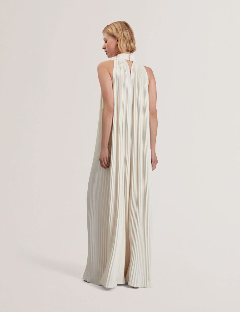 Rochie Dama Ted Baker Akala - Halter Neck Pleated Maxi Dress Albi | 754829-EVO