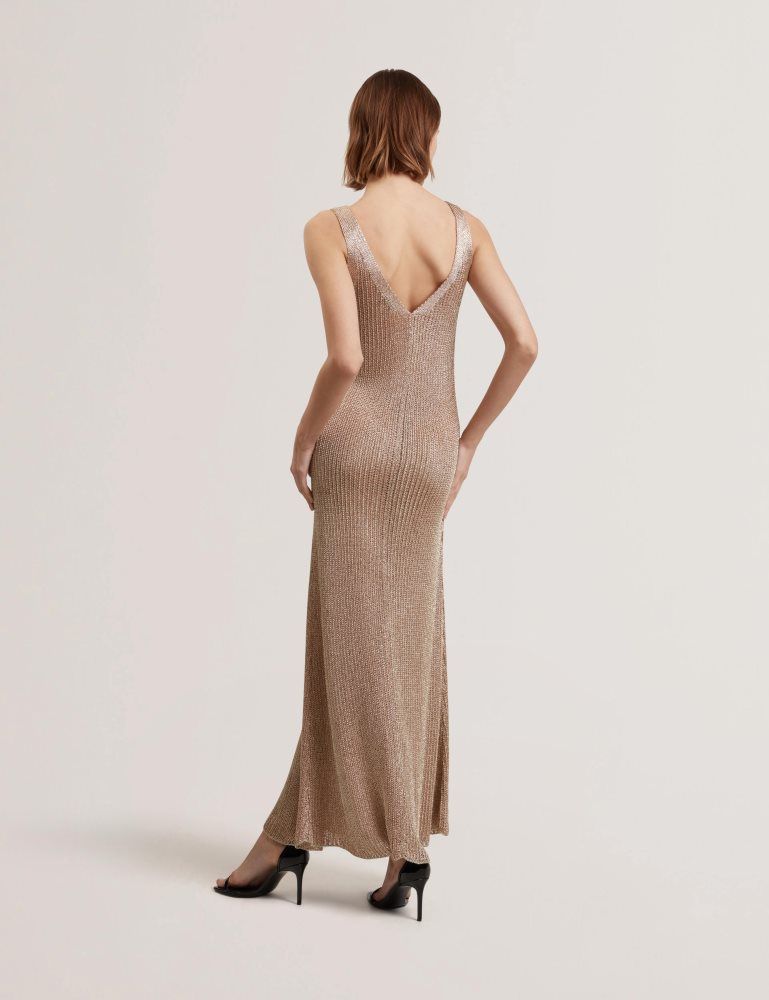 Rochie Dama Ted Baker Alarnaa - Metallic Knit Sleeveless Column Maxi Dress Aurii | 019324-PML