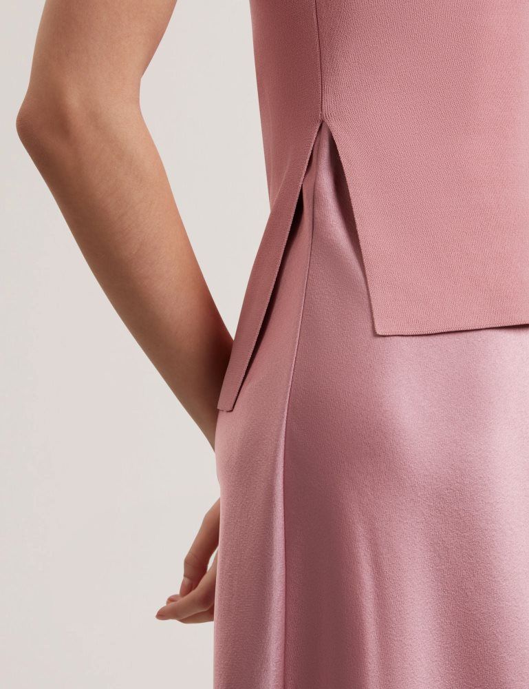 Rochie Dama Ted Baker Ammil - Satin Midi Slip Dress With Removable Tank Roz | 957460-GDZ