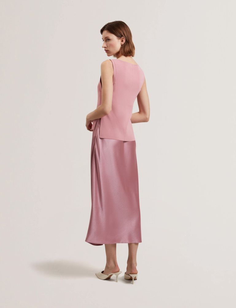 Rochie Dama Ted Baker Ammil - Satin Midi Slip Dress With Removable Tank Roz | 957460-GDZ