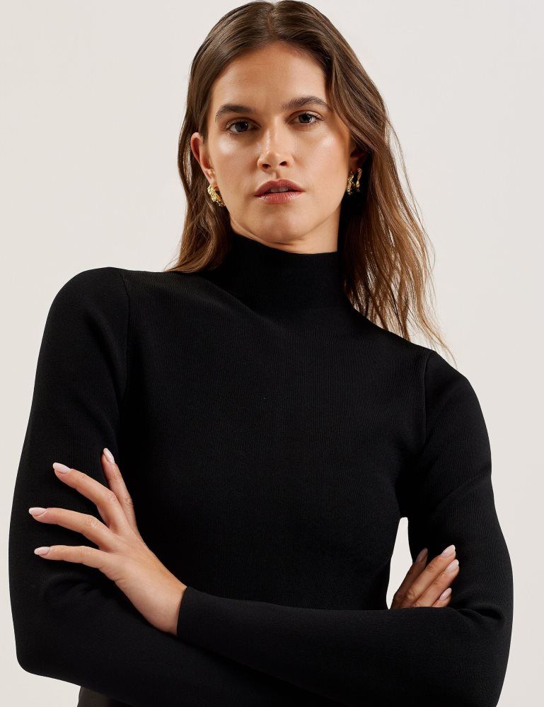 Rochie Dama Ted Baker Asnes - Knit Bodice Midi Dress With Printed Skirt Negrii | 689240-OVJ