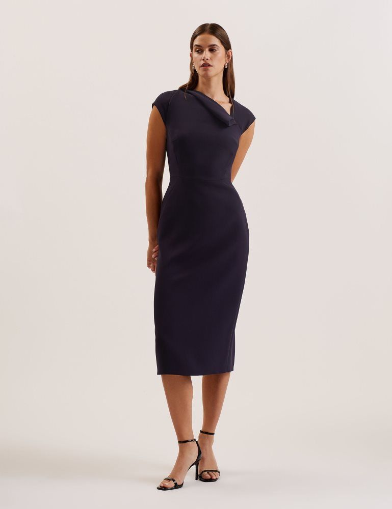 Rochie Dama Ted Baker Bayree - Folded Neckline Pencil Midi Dress Bleumarin | 940587-LBX