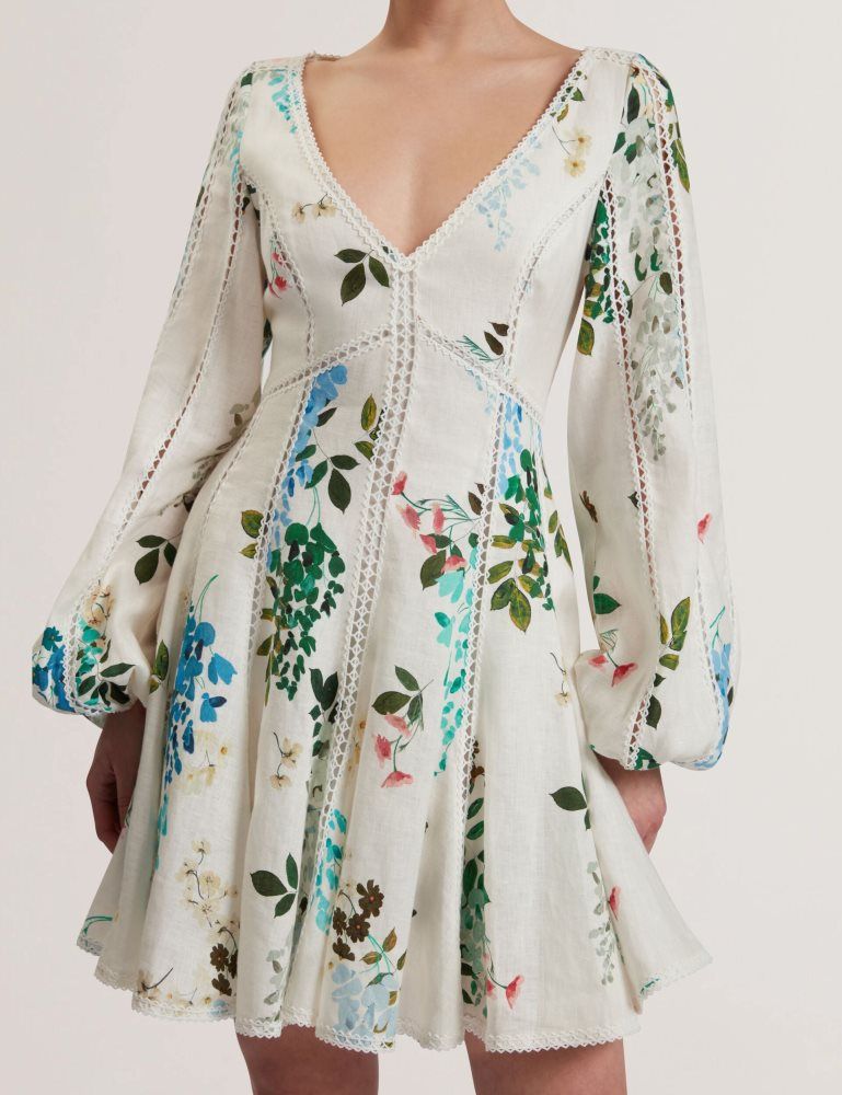 Rochie Dama Ted Baker Belvida - Floral Crochet Trim Linen Mini Dress Albi | 549621-NQV