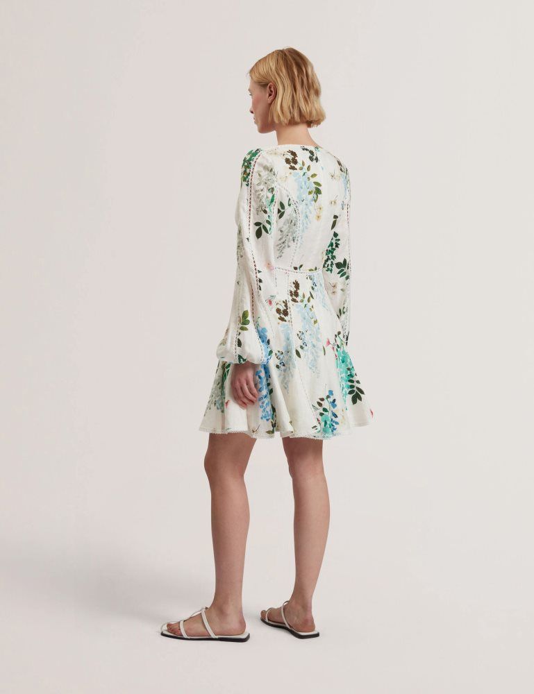 Rochie Dama Ted Baker Belvida - Floral Crochet Trim Linen Mini Dress Albi | 549621-NQV