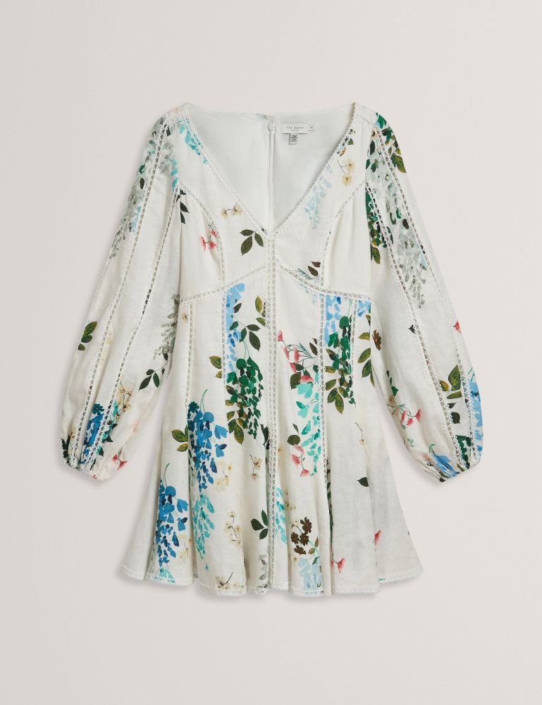 Rochie Dama Ted Baker Belvida - Floral Crochet Trim Linen Mini Dress Albi | 549621-NQV
