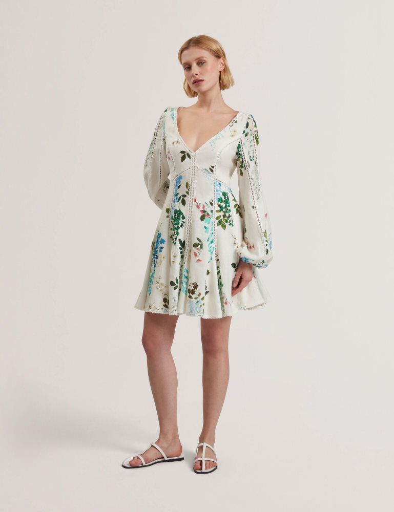Rochie Dama Ted Baker Belvida - Floral Crochet Trim Linen Mini Dress Albi | 549621-NQV