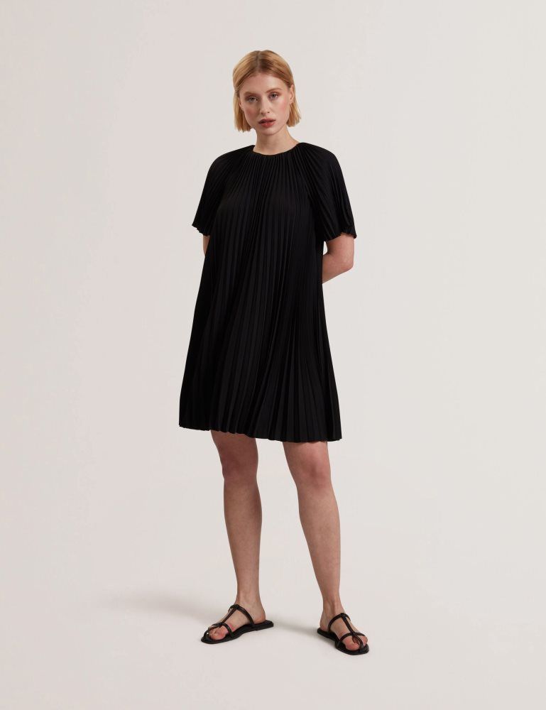 Rochie Dama Ted Baker Convala - Pleated Short Sleeve A-line Mini Dress Negrii | 598316-MUQ