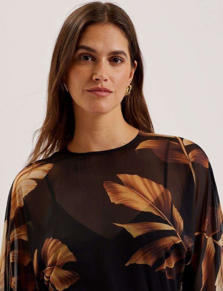 Rochie Dama Ted Baker Elster - Printed Chiffon Mini Dress With Tie Waist Negrii | 762519-WAN