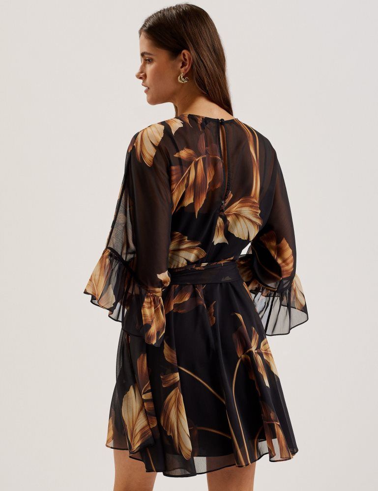 Rochie Dama Ted Baker Elster - Printed Chiffon Mini Dress With Tie Waist Negrii | 762519-WAN