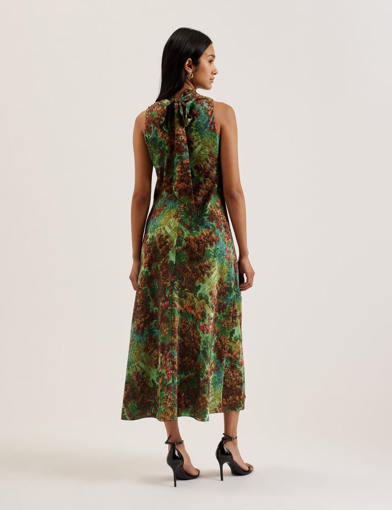Rochie Dama Ted Baker Eyva - Printed High Neck Satin Midi Slip Dress Verzi | 187625-AUY