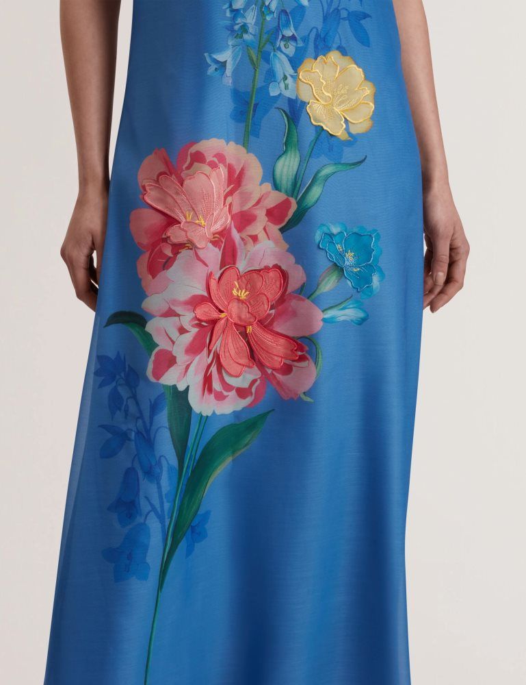 Rochie Dama Ted Baker Fayda - Floral Detail Organza Sleeveless Midi Dress Albastri | 594801-SHG