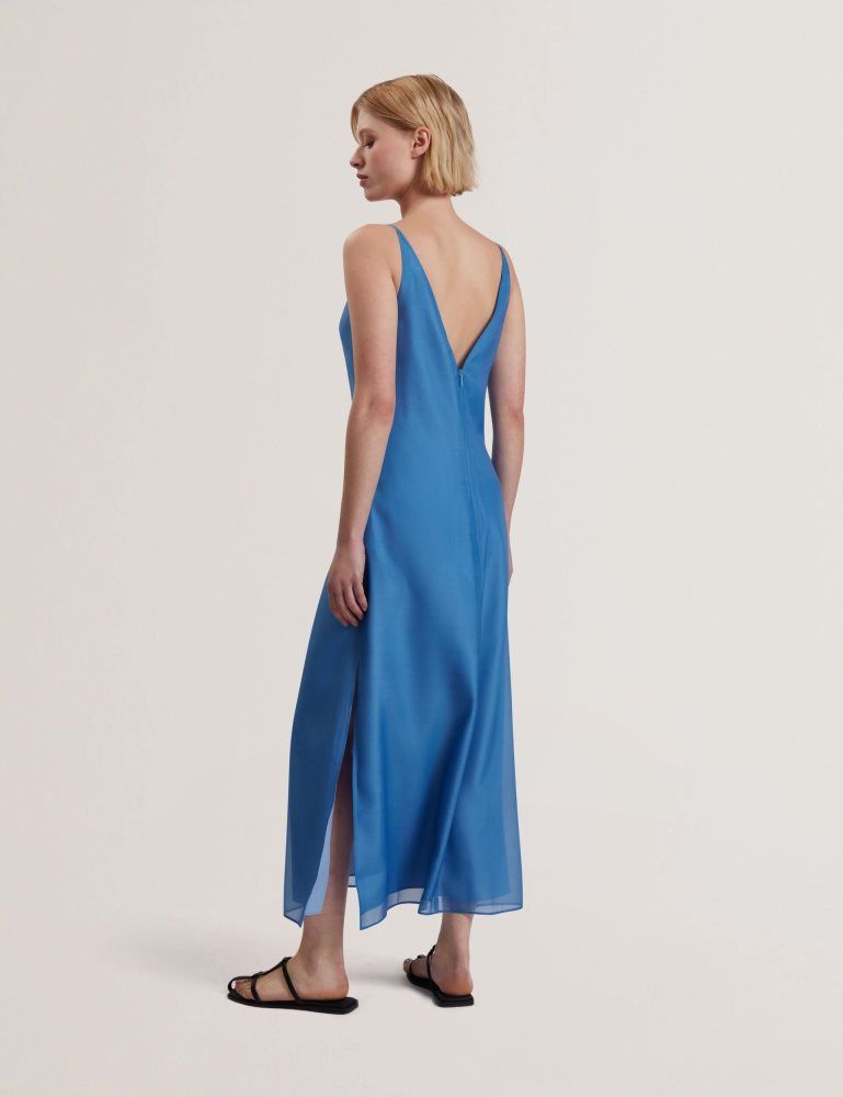 Rochie Dama Ted Baker Fayda - Floral Detail Organza Sleeveless Midi Dress Albastri | 594801-SHG