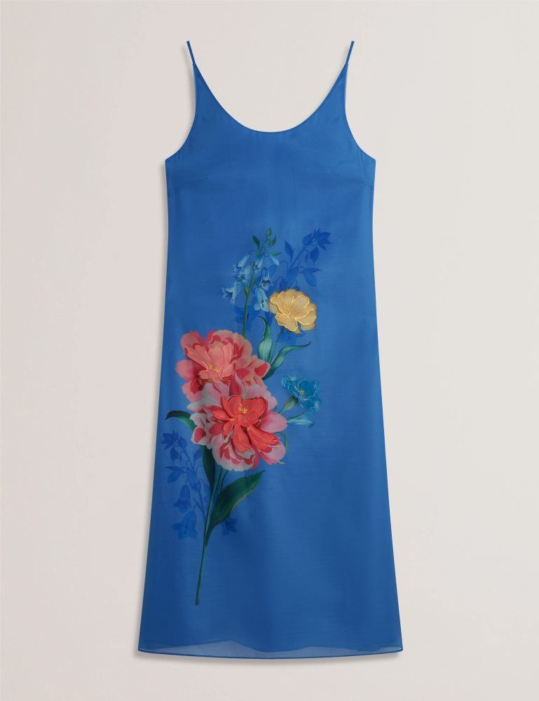 Rochie Dama Ted Baker Fayda - Floral Detail Organza Sleeveless Midi Dress Albastri | 594801-SHG